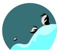 Cartoon picture of three penguins sliding and playing in the ice vector or color illustration