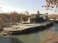 Cartoon picture of Tiber Island in the center of Rome, Italy.