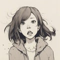 Cartoon picture of a young anxious girl