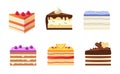 Cartoon piece of cake. Vector pastry pieces set