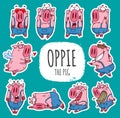 Cartoon pig character. Emoticon Stickers Royalty Free Stock Photo