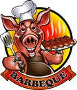 Cartoon pig chef bbq grill holding spare ribs Royalty Free Stock Photo