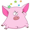 Cartoon pig feeling dizzy Royalty Free Stock Photo