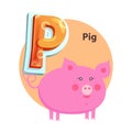 Cartoon Pig is for P Letter Children Zoo Alphabet