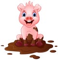 Cartoon pig play in a mud puddle Royalty Free Stock Photo