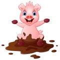 Cartoon pig play in a mud puddle Royalty Free Stock Photo