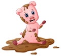 Cartoon pig play in a mud puddle Royalty Free Stock Photo