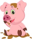 Cartoon pig play in mud Royalty Free Stock Photo