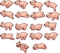 Cartoon pig with running and jumping actions