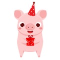 Cartoon pig, symbol of 2019 chinse new year with gift box. vector illustration for calendars and cards Royalty Free Stock Photo