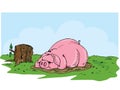 Cartoon pig wallowing in the mud