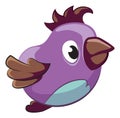 Cartoon pigeon. Funny purple bird with cute little wings