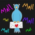 Cartoon pigeons mail drawn on a black isolated background vector image