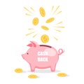 Cartoon piggy bank with falling coins Royalty Free Stock Photo