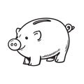 Black and white sketch of funny piggy bank. Vector illustration. Royalty Free Stock Photo
