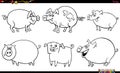 cartoon pigs farm animal characters set coloring page Royalty Free Stock Photo