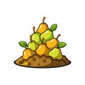 Cartoon pile of pears on brown fruit cushion Royalty Free Stock Photo