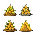 Cartoon pile of pears on brown fruit cushion Royalty Free Stock Photo