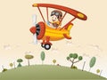 Cartoon pilot boy on a airplane Royalty Free Stock Photo