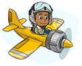 Cartoon pilot boy character in retro airplane Royalty Free Stock Photo