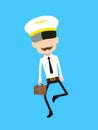 Cartoon Pilot Flight Attendant - Cheerful Face with Holding Suitcase