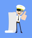 Cartoon Pilot Flight Attendant - Holding a Paper Scroll and Showing Thumbs Up