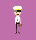 Cartoon Pilot Flight Attendant - Holding a Suitcase and ready to go