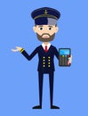 Cartoon Pilot Flight Attendant - Presenting a Calculator