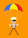 Cartoon Pilot Flight Attendant - Successful Landing with Parachute Royalty Free Stock Photo