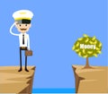 Cartoon Pilot Flight Attendant - Thinking How to Reach Close to Money Plant