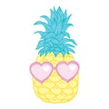 Cartoon pineapple in glasses. Fresh cute exotic fruit wear in sunglasses