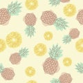 Cartoon pineapple seamless pattern. Continuing line drawing. Seamless textile illustration. Design for greeting card and invitatio