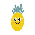 Cartoon pineapple with a smile on a white background  icon. Vector image isolated on a white background Royalty Free Stock Photo