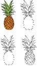 Cartoon pineapple. Vector illustration. Coloring and dot to dot