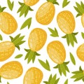 Cartoon pineapples seamless pattern. Summer organic fruits, sweet ananas flat vector background illustration. Pineapple endless