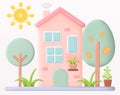 Cartoon Pink Fairytale House isolated