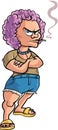 Cartoon pink haired smoking woman