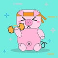 cartoon pink pigs exercise character cute