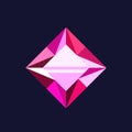 Cartoon Pink Rhombus-shaped Gemstone Crystal Game Asset. Vibrant, Faceted Jewel With Dazzling Hues, Adding Mystique