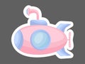 Cartoon pink submarine with periscope for design of notebook, cards, invitation. Cute sticker template decorated with cartoon