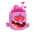 Cartoon pink zombie in love. St. Valentine`s Day vector illustration. Royalty Free Stock Photo