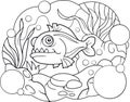 Cartoon piranha, coloring book