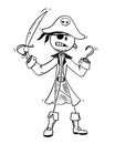 Cartoon of Pirate Captain With Sabre and Hook