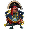 Cartoon pirate in a cocked hat and jacket