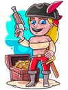 Cartoon pirate girl. Vector clip art illustration with simple gradients.