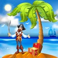 cartoon pirate island and treasure chest with go Royalty Free Stock Photo