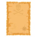 Cartoon pirate map. Old paper scroll.Vintage cartography template. Dirty papyrus with skull symbol Royalty Free Stock Photo