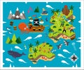 Cartoon Pirate Map Treasure, Travel Adventure. Vector Seamless Pattern. Royalty Free Stock Photo