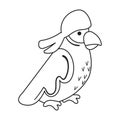 Cartoon Pirate Parrot in bandana. Vector illustration coloring page or book with doodle for kids and adults Royalty Free Stock Photo