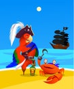 Cartoon pirate parrot and crab. character design Royalty Free Stock Photo